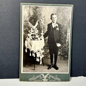 Antique Photo Cabinet Card Young Boy's Confirmation or Communion - Chicago
